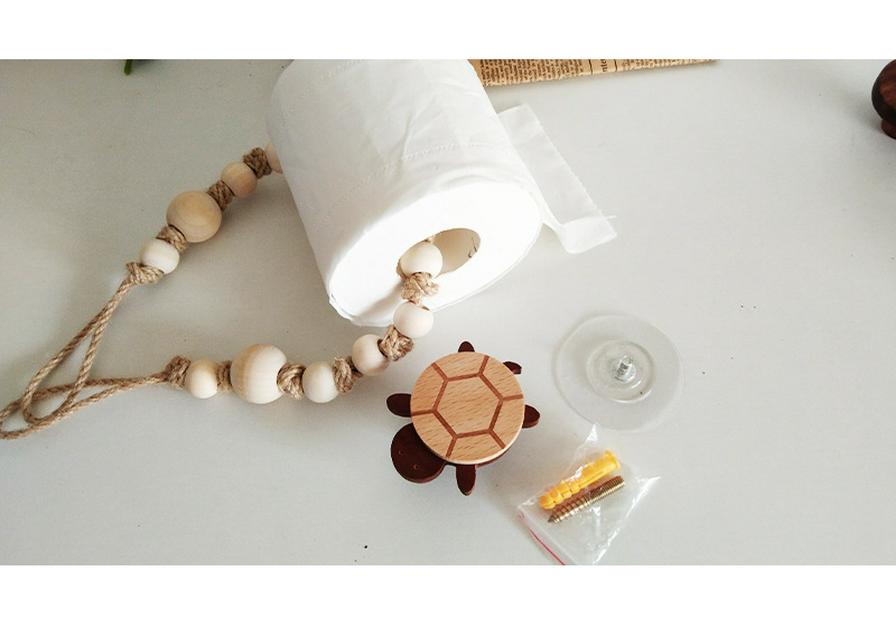 Hand-Woven Toilet Paper Holder with Hemu Beads and Hemp Rope, No-Punch Installation