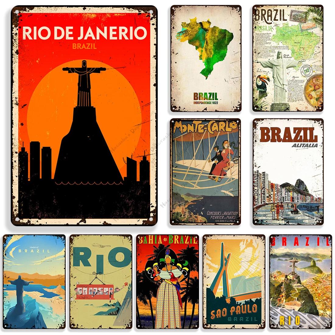 Poster Vintage Brasile Rio de Janeiro Cartello Metallico Paesaggio Cartello Decorativo Placca Metallica Retrò Man Cave Pub Casa Club Decorazione Mural