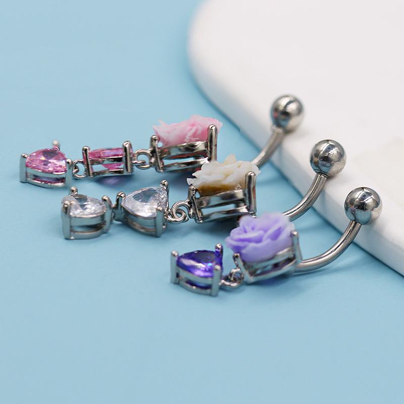 Heart Bow Navel Ring Ornament For Women Girls Light Luxury Belly Button Piercing Barbell Pendant Body Piercing Jewelry