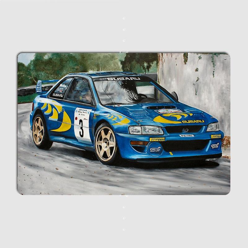 Oldtimer Rallye Colin McRae Rally WRC scooby Retro Poster Metallschild Garagen Clubraum Dekor Wanddeko Benutzerdefinierte Blechdose Heimdeko