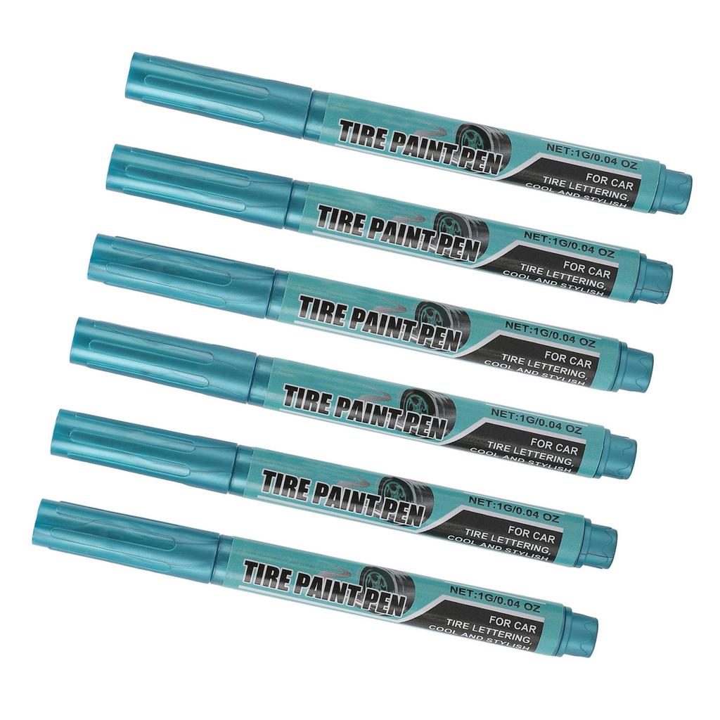 6Pcs Tire Paint Pen Water Proof Long Lasting Protective Oil Tire Marker Pen Blue 1g