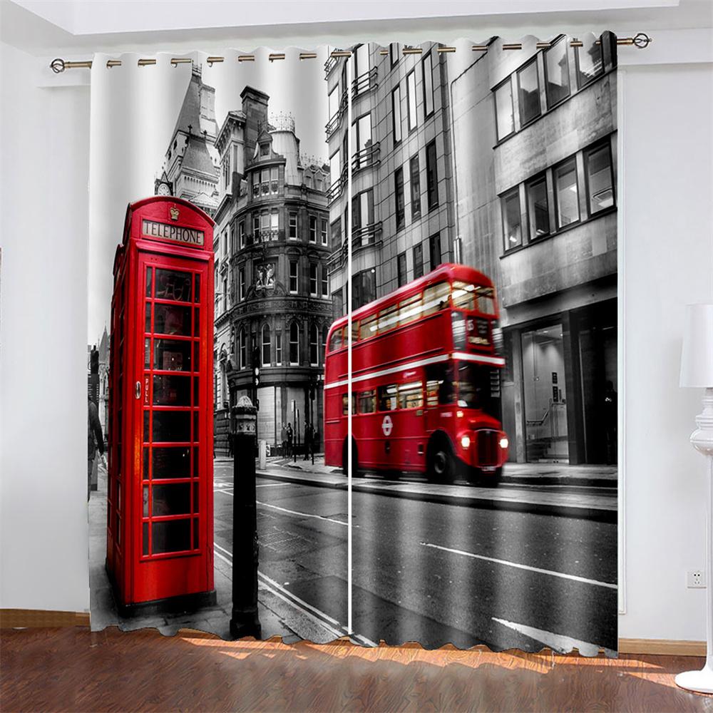 Car   Printing Woven Curtains Bedroom Blackout Curtains with Two Independent Curtains On The Left and Right