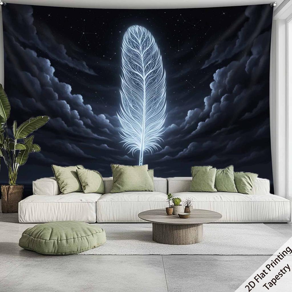 Feathers floating in the starry sky Digital printing polyester wall tapestry suitable for use in living rooms offices bars party
