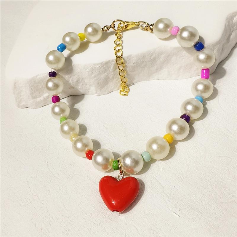 Summer Dopamine Love Pet Necklace Cat Colorful Pearl Collar Dog Cute Necklace Ornament