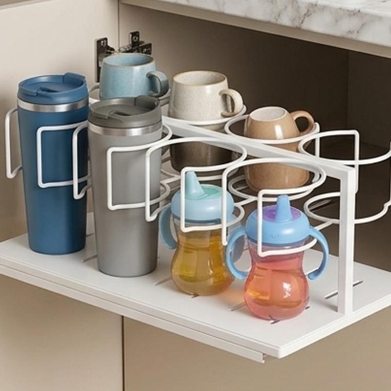 Vertical Cup Rack for Cabinet, Pull Out Metal Mug and Lid Holder with Deep Shelf Access and Large Cup Storage Home