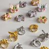 Fashion Butterfly Adjustable Rings Opening Rings Flower Finger Open Rings Alloy Texture Suitable for Various Occasion