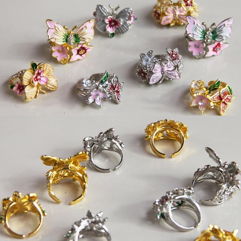 Fashion Butterfly Adjustable Rings Opening Rings Flower Finger Open Rings Alloy Texture Suitable for Various Occasion