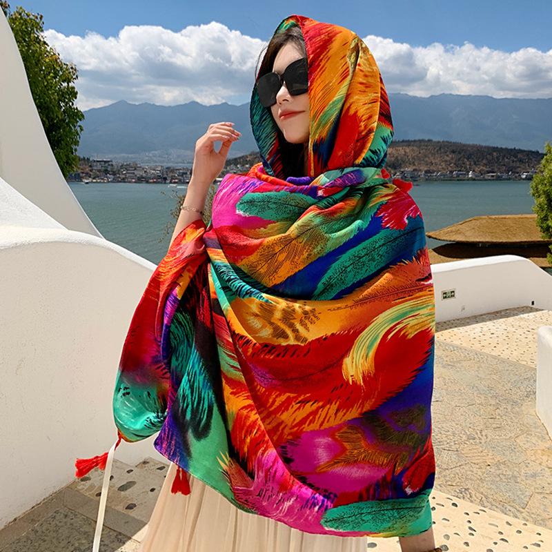 Летний Открытый Отдых Удобный Дышащий Шарф Большой Плащ Этнический Стиль Плащ Модный Пляжный Декор Шаль Большой Шарф 180x90cm
