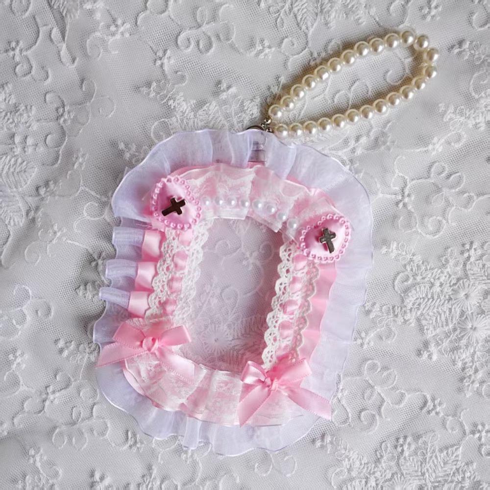 Sweet DIY Card Holder Lolita with Ribbon Lace Photocard Case with Strap Handmade Photo Protector Case Card