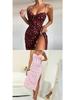2026 Spring European & American Women's Sexy Printed Lace-up Slit Camisole Dress