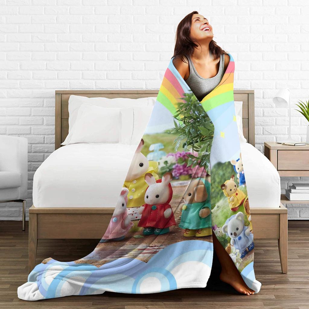 Sylvanian Families Warm Blankets Children Plush Throw Blanket Comfortable Living Room Flannel Bedspread Sofa Bed Cover