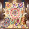 1pc 2D Colorful Floral And Geometric Pattern Theme Flannel Blanket, Soft HD Digital Print, Cooling Blanket All-Season Use! Soft And Breathable 100% Po