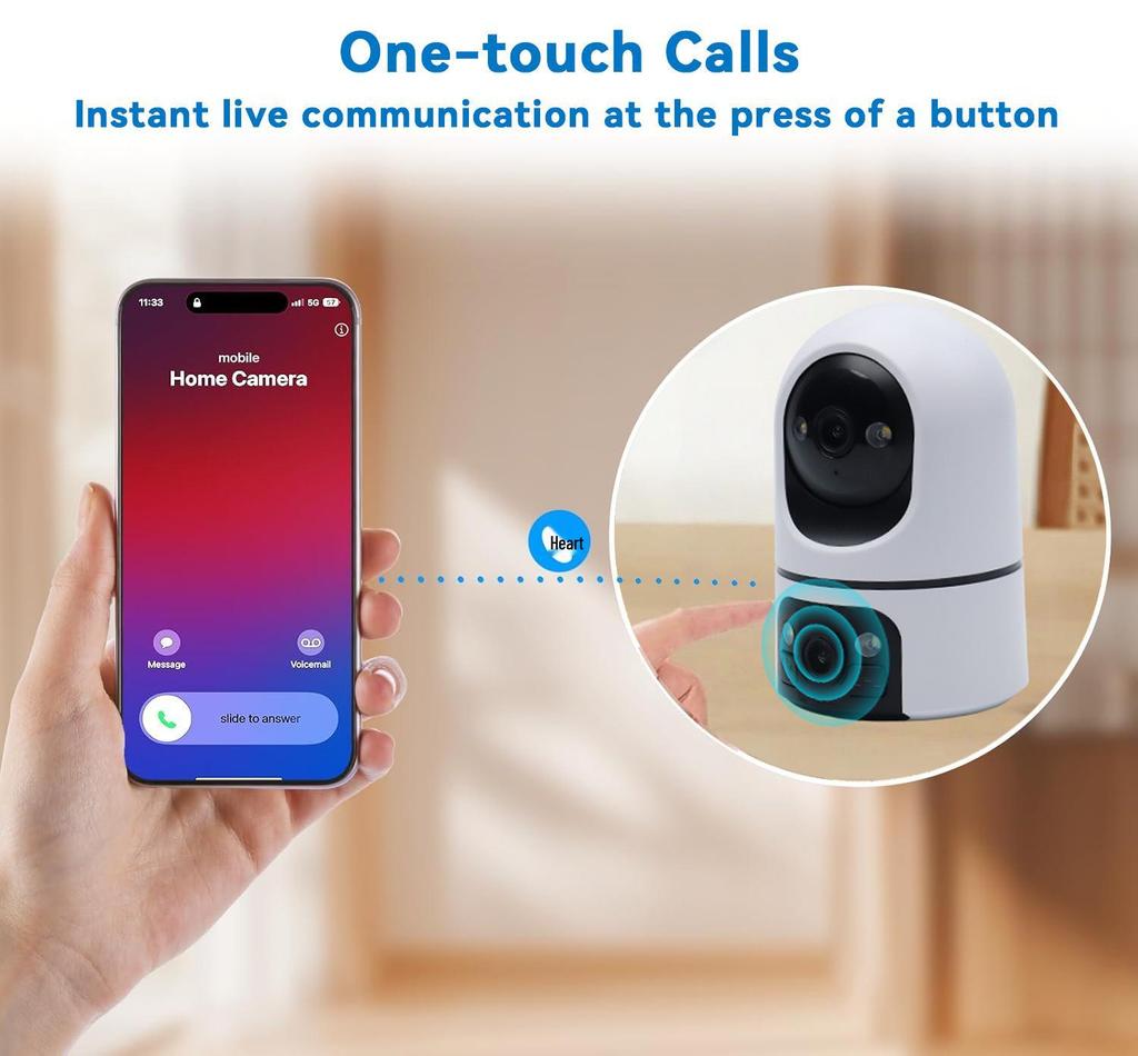 High-Definition 2K Dual-Screen Indoor WiFi Camera with One-Key Call and Pan-Tilt Feature