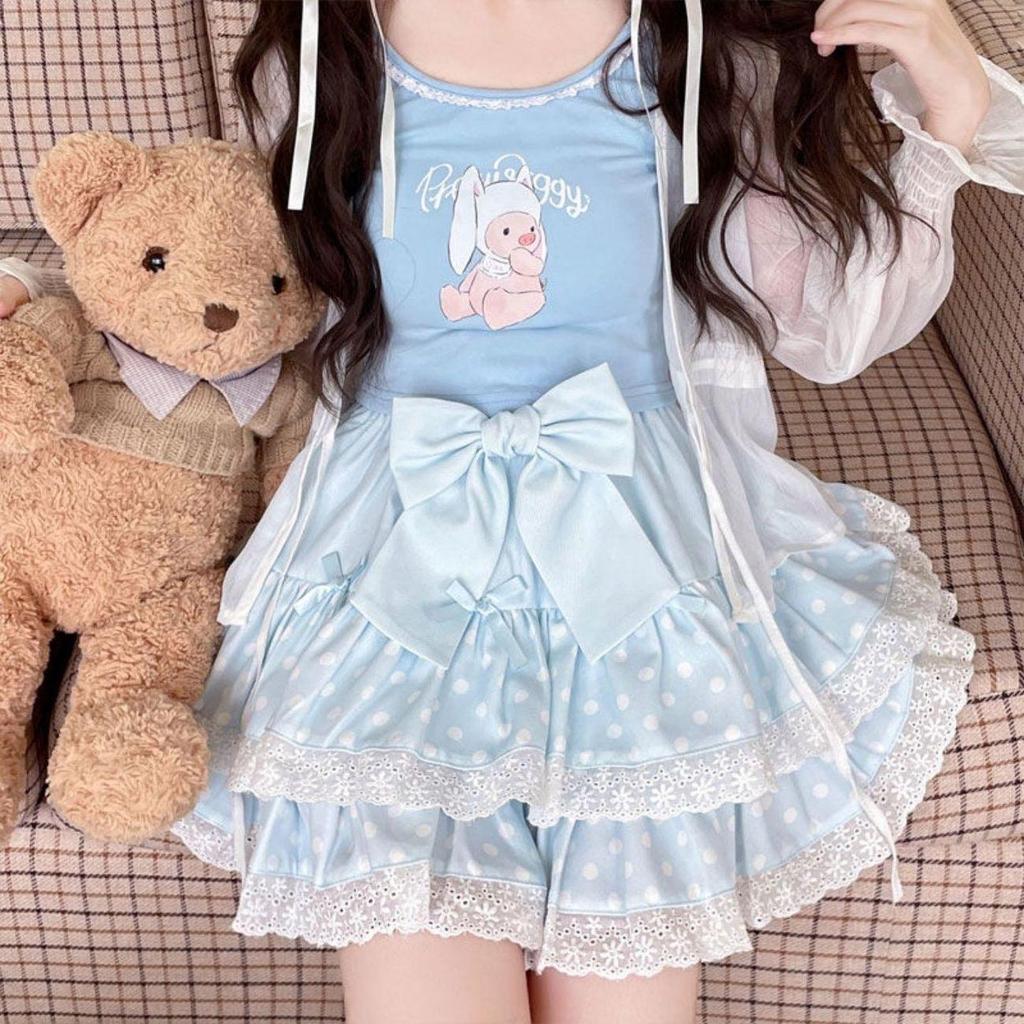 Vintage Harajuku Lolita Style Mini Skirt Women Kawaii Polka Dot Bow Lace Cake Pink Skirt Gothic Cute Sweet Schoolgirl Y2k Skirts