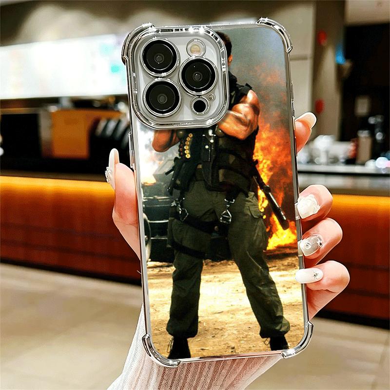 Terminator Arnold Schwarzenegger Plating Phone Case For Iphone 16 17 Pro Max Air 16E 14 15 Plus 12 13 Mini Anti-Fall Airabag Cov