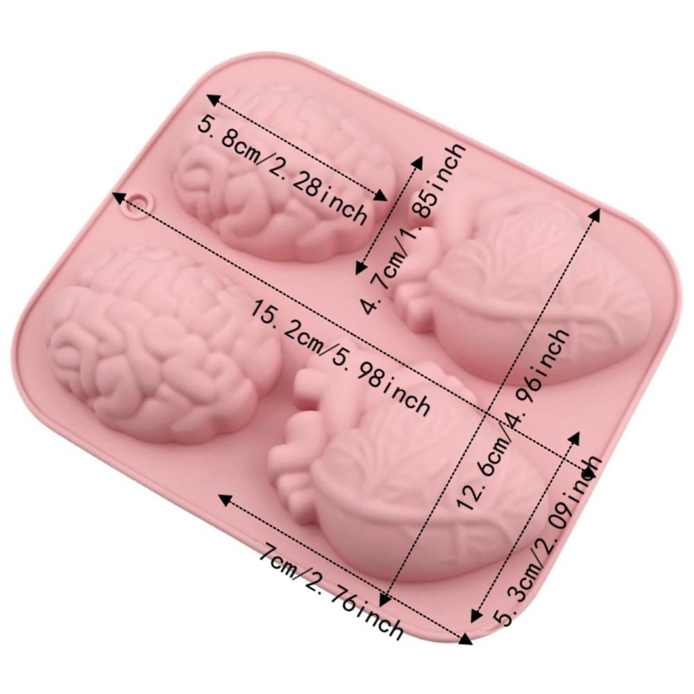 Moule de cuisson Halloween Cœur Cerveau 4 Cavités Silicone Résistant à la Chaleur Moule à Cupcakes Gâteaux 3D Anti-adhésif Bac à Glaçons Chocolat