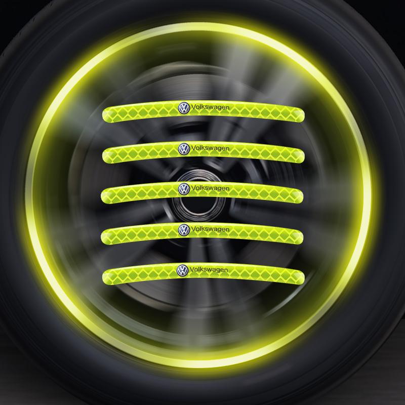 Car Wheel Hub Reflective Stickers Tire Rim Luminous Accessories For Volkswagen Santana GTI Rline Polo Golf Passat B5 B6 Touran Magotan