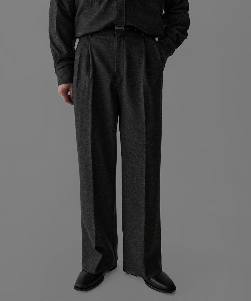 Baulopeulodeogteu Wool Double-Pleat Wide Slacks [Charcoal]