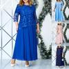 Elegáns Plus Size Maxiruha Női Laza Egyszínű Csipke Áttetsző Virágos Hímzésű Háromnegyedes Ujjú Kerek Nyakú Álszakított Kétrészes