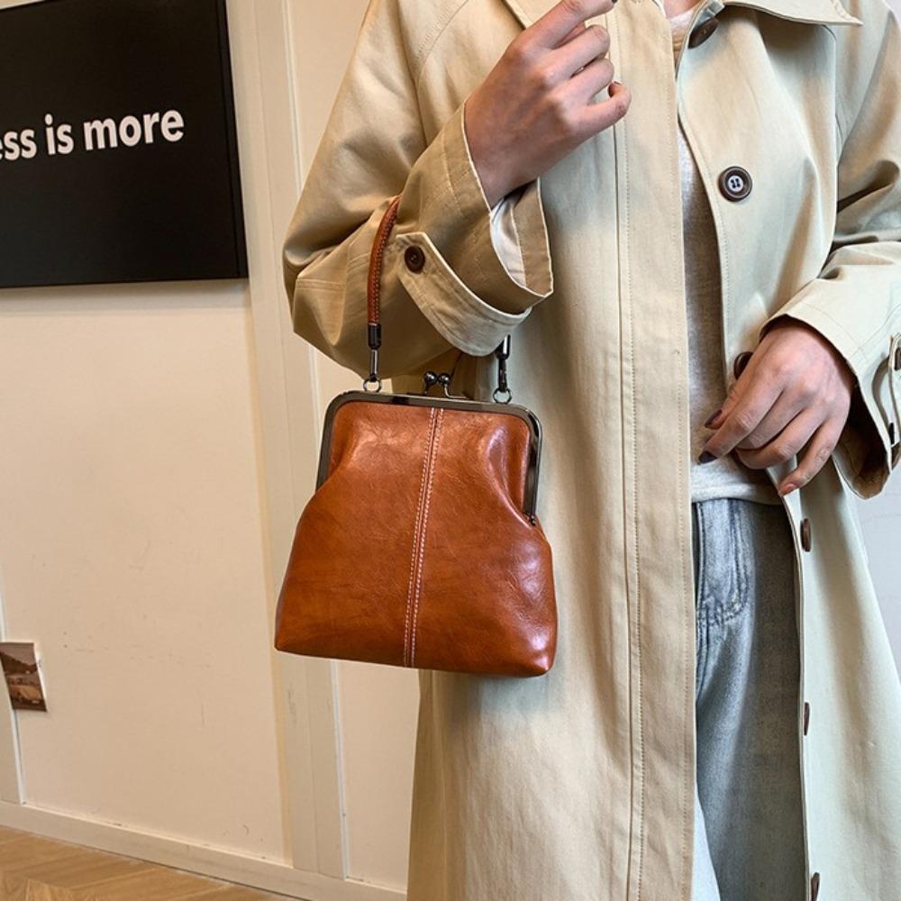 PU Leather Kiss Lock Shoulder Bag Elegant Vintage Women's Handbag  Outdoor