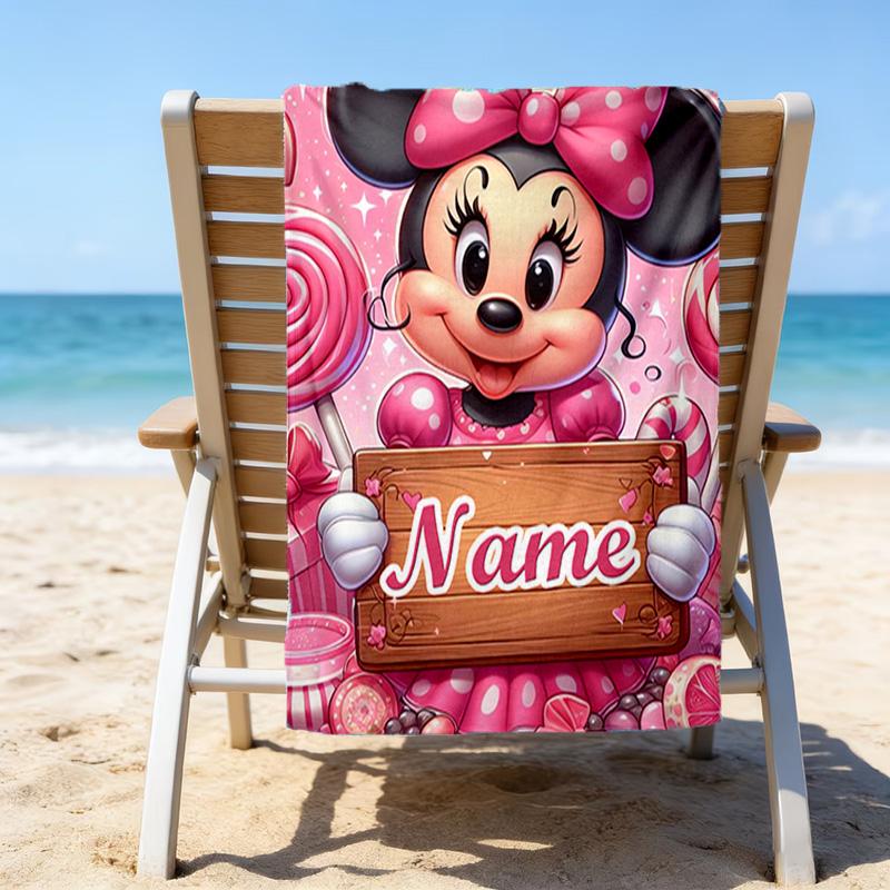 1pc Minnie5 Beach Towel with Custom Name, Beach/Swimming/Bath/Picnic/Camping Towel, Suitable for Seaside Beaches