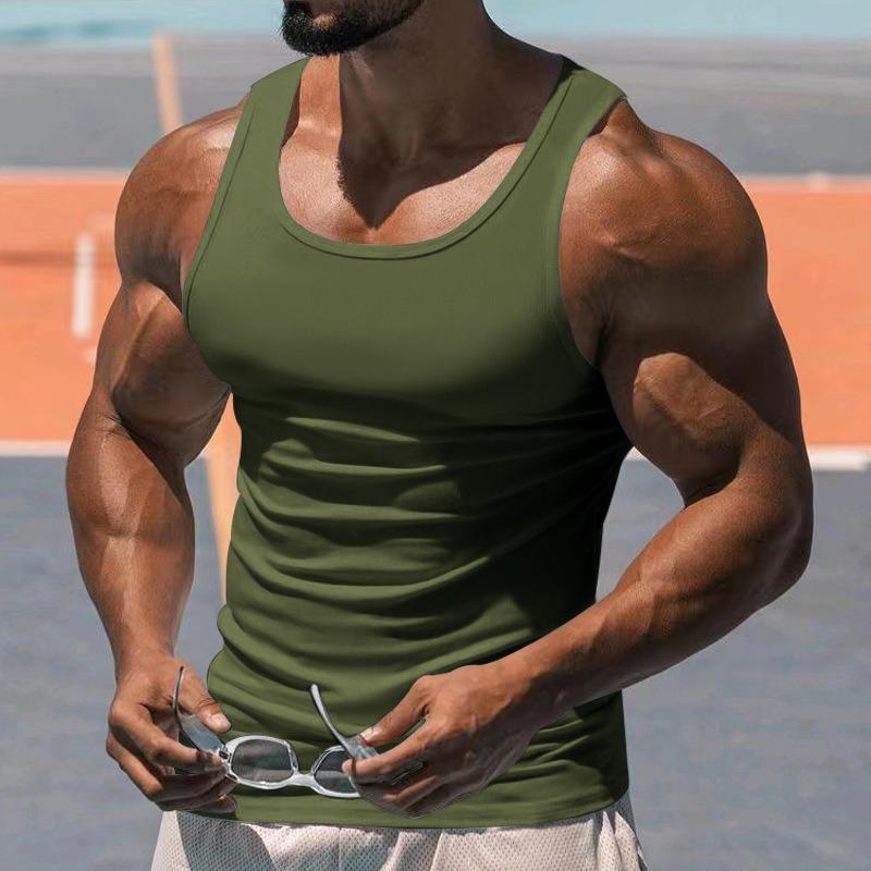 Mens Solid Color I Shaped Fitness Sports Gym Tank Top