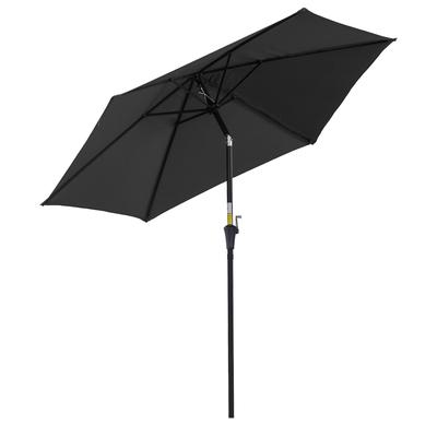 2.6M Garden Parasol Umbrella with Tilt and Crank, Outdoor Sun Parasol Sunshade Shelter with Aluminium Frame, Black