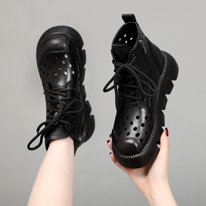 Summer New Women's Cool Boots Muffin Thick-soled Hollowed-out Hole Sandals Retro Handmade Martin Boots Short