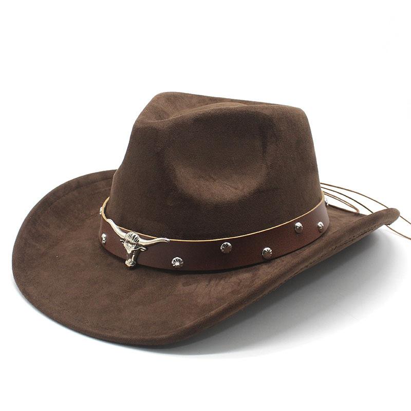 Western Cowboy Turned Edge Cowboy Hat Bull Head Accessories Suede Jazz Hat Riding Hat
