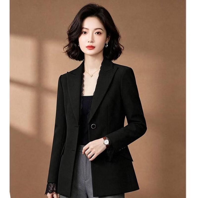 EST+II Women's Elegant Lapel Blazer with Lace Patchwork