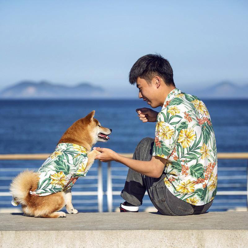 Pet clothes summer dog large dog Hawaiian beach casual shirt human dog parent-child clothing breathable fashion