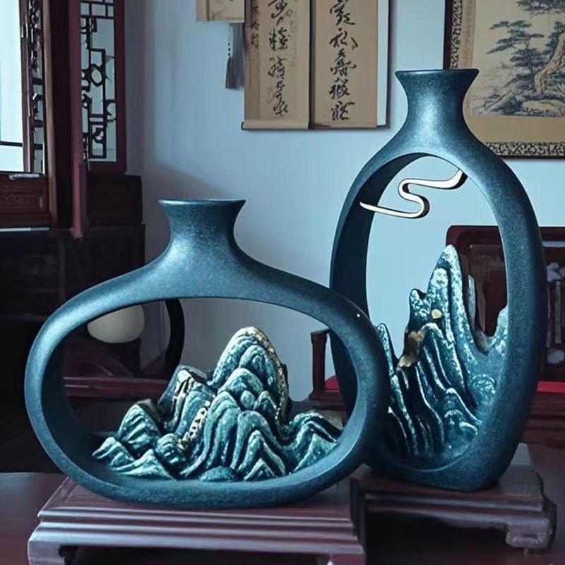 Chinese Antique-Style Rockery Vase Ornament for Living Room or Office Decor and Housewarming Gift