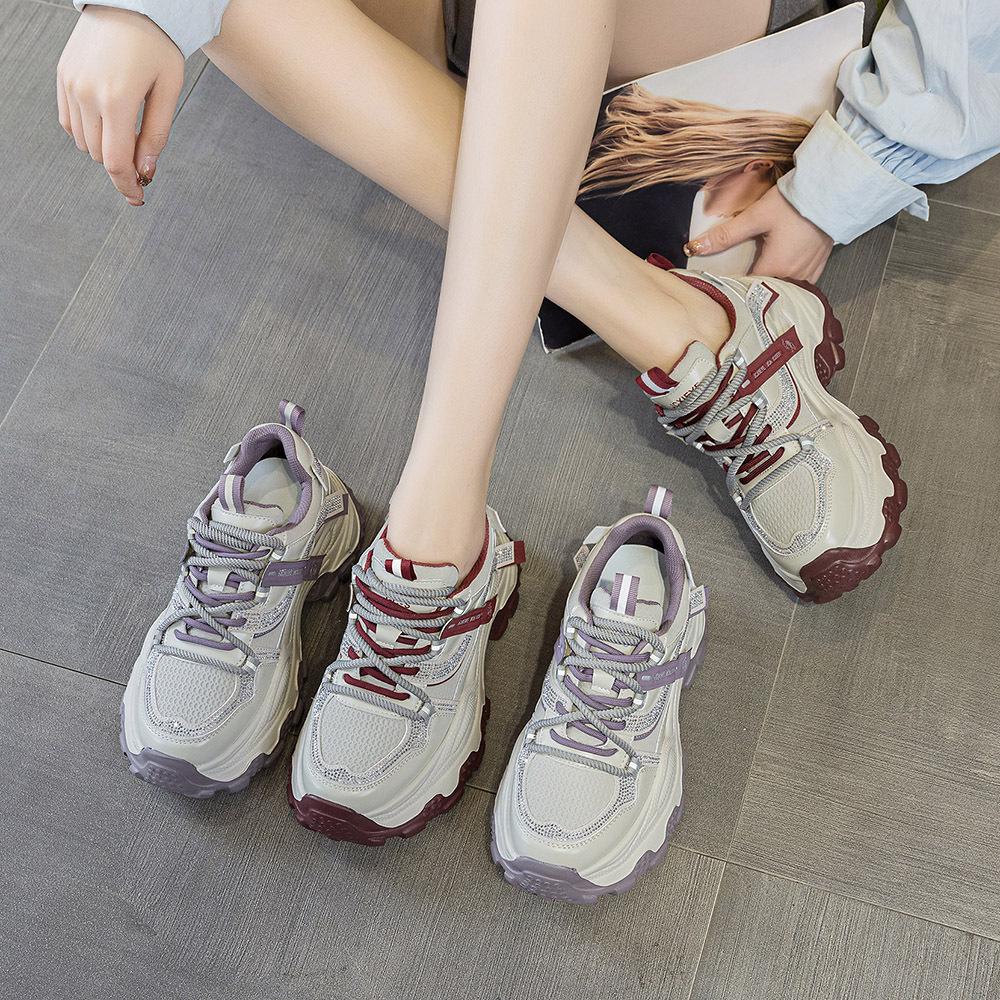 Super hot daddy shoes women's spring new rhinestone thick sole heightening women's shoes versatile casual sports shoes