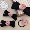 Korean Pink Rose Flower Bow Barrettes Hairpins for Women Vintage Elegant Stain Floral Hair Clips Headdress Hair Accessories