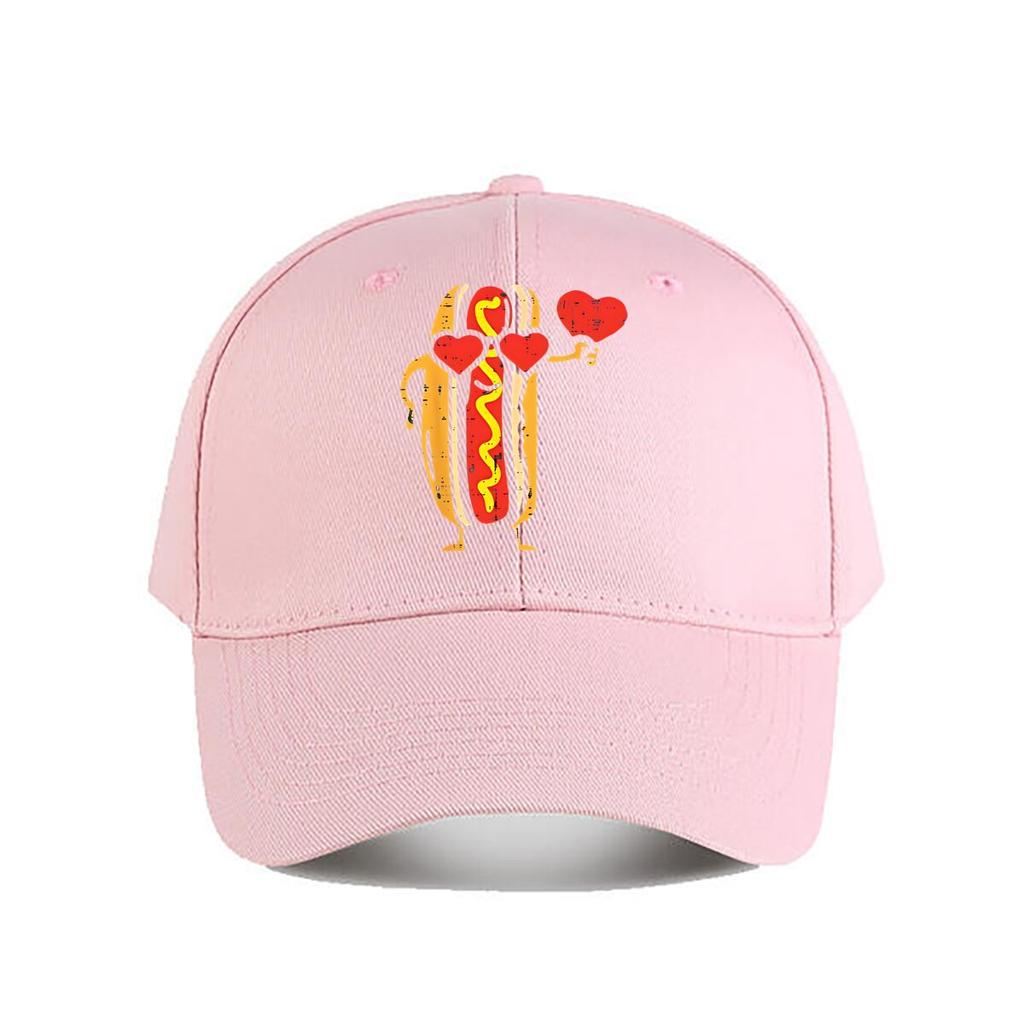 Distressed Hot Dog Heart Glasses Valentine Baseball Cap Fashion Unisex Sunhat Womens Outdoor Sports Snapback Cap