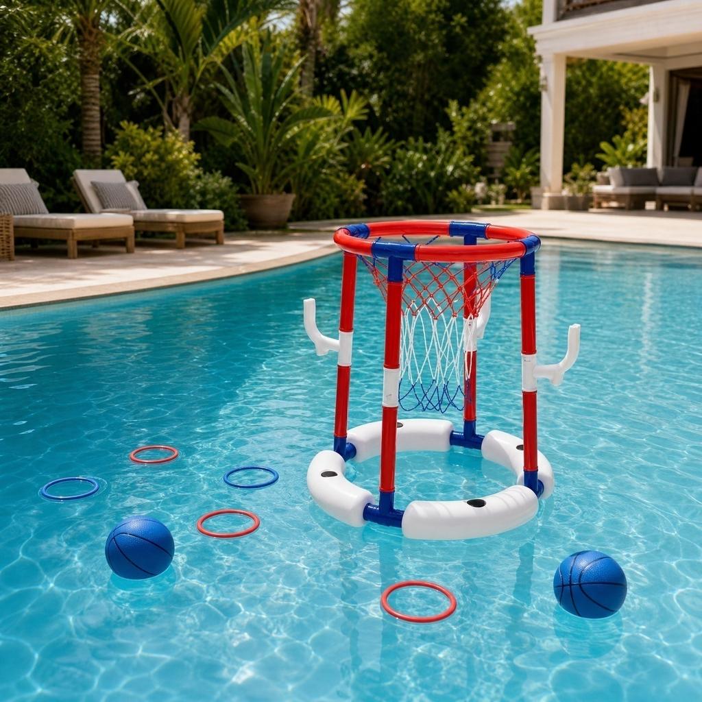 Aufblasbares Wasser-Basketballkorb-Set mit Pumpe und zwei Bällen Geeignet für Pool und Außenbereich Langlebig Leicht Tragbares Design