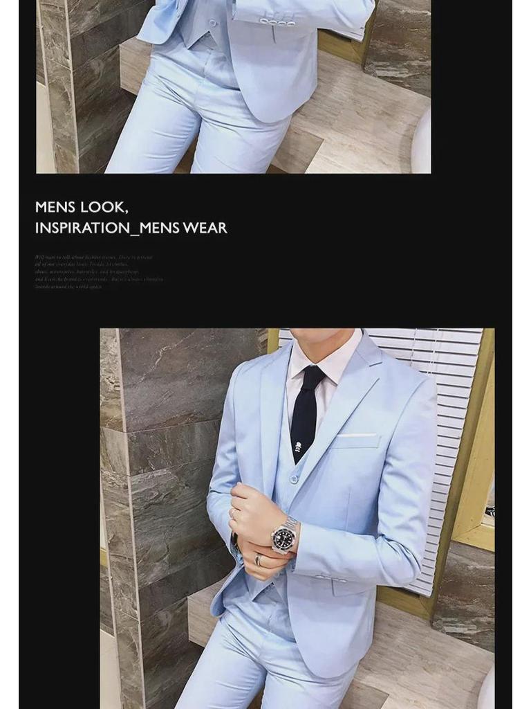 חליפת שלושה חלקים לגברים בגזרה צמודה, גזרה יומיומית ורשמית - מושלמת לחתונות, שושבינים ולאנשי מקצוע