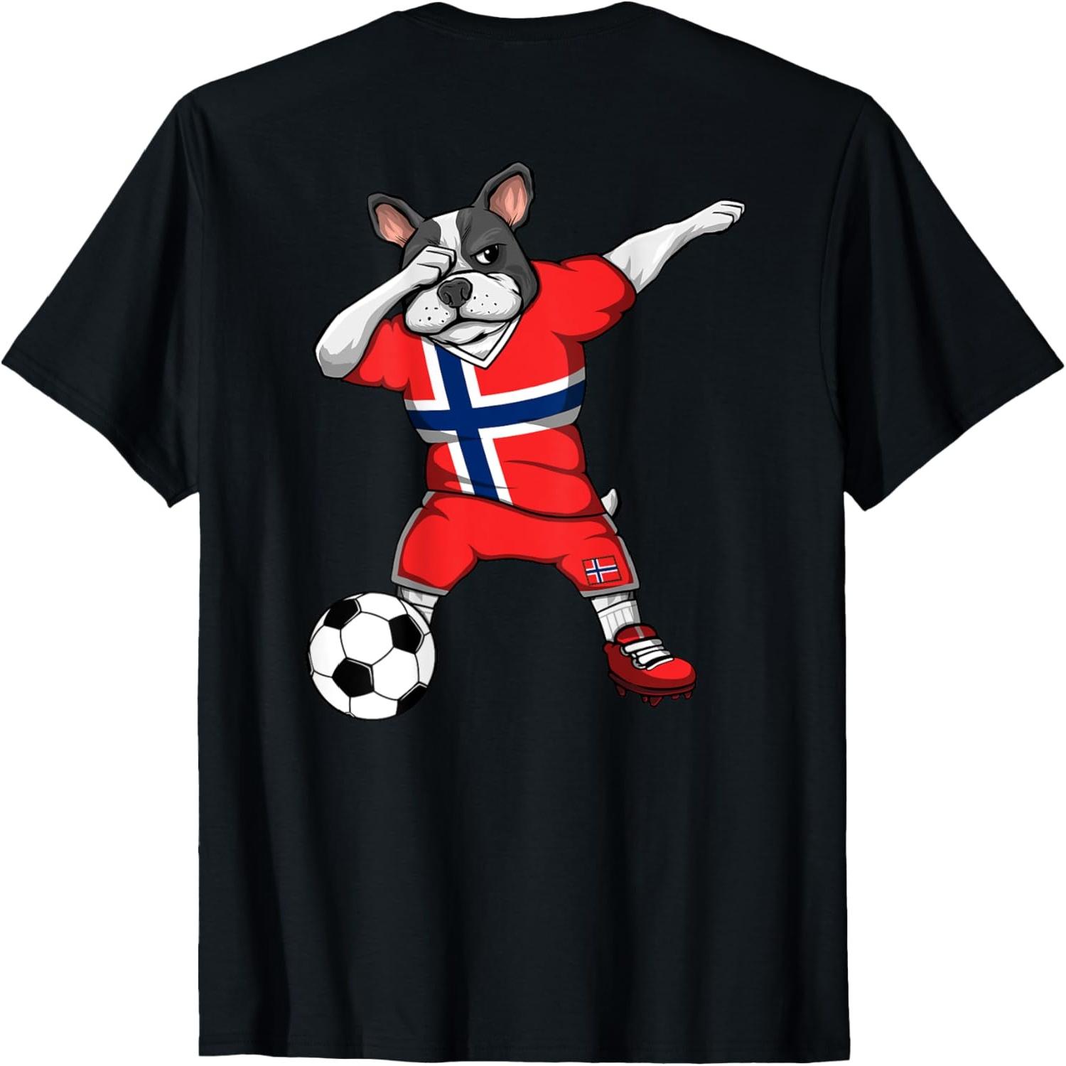 Dabbing French Bulldog Norway Soccer Lovers Jersey Football T-Shirt for Men Women Kids S