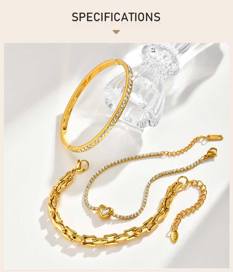 Damen Armbänder Vergoldet, Stapelbare Gliederarmbänder mit Herz, Zirkonia Armreif, Öffnungsfähig, Weihnachtsfeier Geschenk
