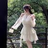 French temperament sexy off-the-shoulder neck ruffle edge waist chiffon dress women's summer new skirt