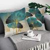 Throw Pillow Cover Green Plant Leaves - 18 x 18 Inch Teal Pillow Cushion Cover - Set of 2 Turquoise Ginkgo Leaf Cushion Case, Great for Sofa,