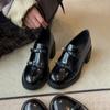 Sheepskin version~ Versatile round head British style loafers, deep mouth one pedal bow, leather thick heel small leather shoes for women