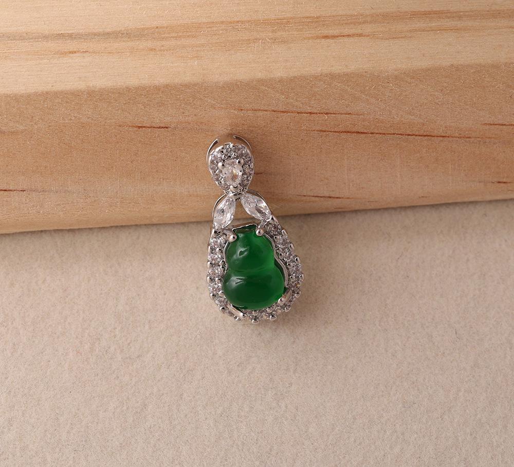 Rhinestone Green Gourd Pendant Light Luxury Retro Chinese Style Earrings