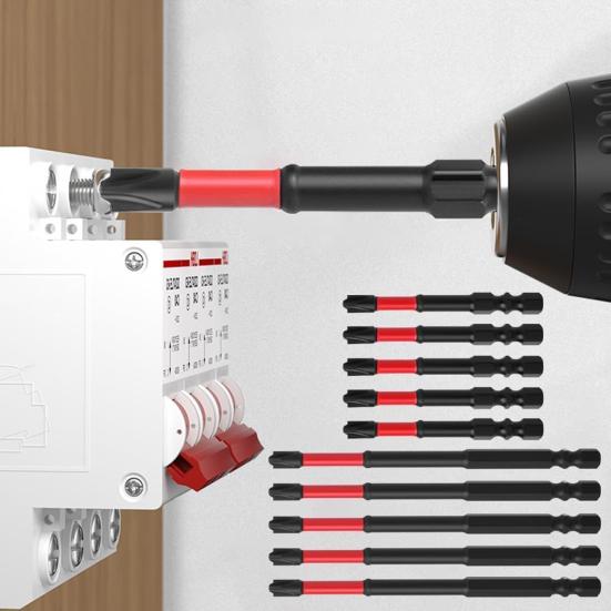 4/10Pcs Electricians Impact Screwdriver Bit Set 65mm 110mm Slotted Heads 1/4 Inch Hex Shank CNC Machined Metal Cross-Slot Screw Driver Drill Bits Kit