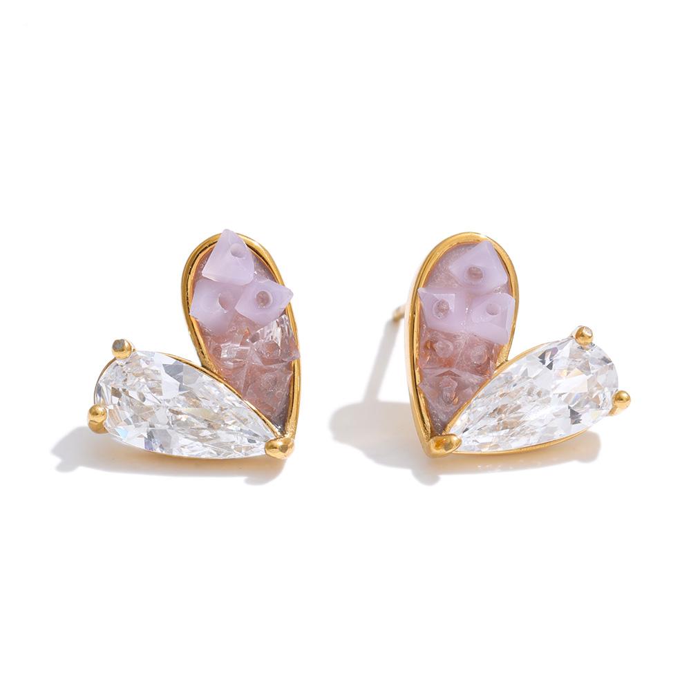 

Yhpup Exquisite Stainless Steel Resin Zirconia Heart Small Stud Earrings for Women Sweet Daily Wear Fashion Jewelry Waterproof