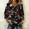 Blusa da Donna Casual con Stampa Floreale, Girocollo, Manica a Tre Quarti, Lino e Cotone, Top Leggero e Comodo per l'Uso Quotidiano