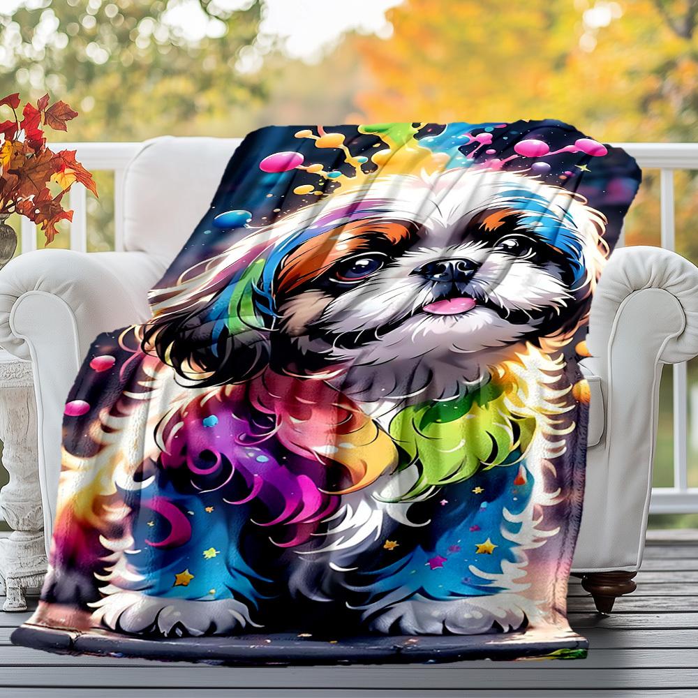 1pc Rainbow Dog Outdoor Flannel Blanket Soft Warm All-Season Throw for Sofa Bed Car Camping Office, Cozy Gift Idea1232S