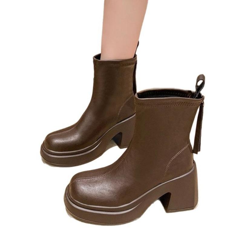 Retro black Martin boots for women's autumn and winter new small thick-soled heightened thick-heeled thin short boots