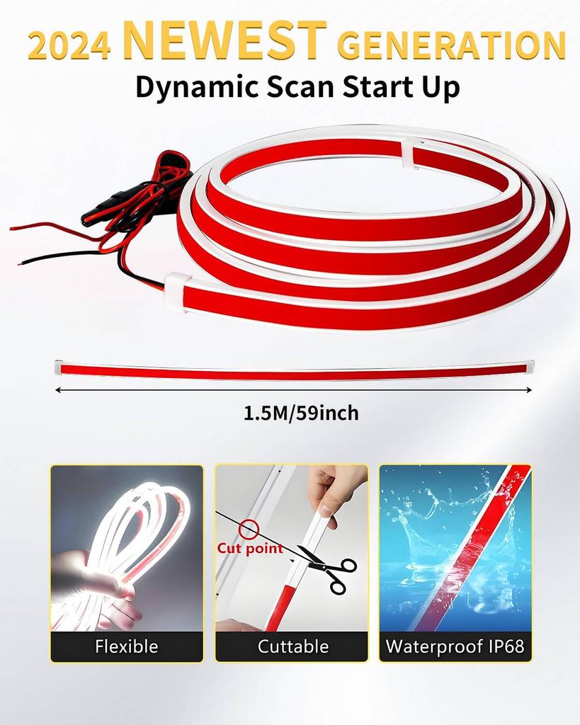 Car LED Strip 12V Flowing LED Hood Daytime Running White Light, Strip, Light, Light, DRL, Truck, SUV, Ultra-Thin, Waterproof, Silicone, Universal,