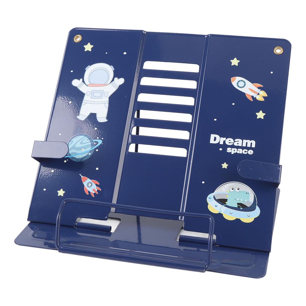 Book Holder Desk Reading Display Stand Stable Metal Steel Plate Adjustable for Tablets Phones Astronaut Pattern Blue